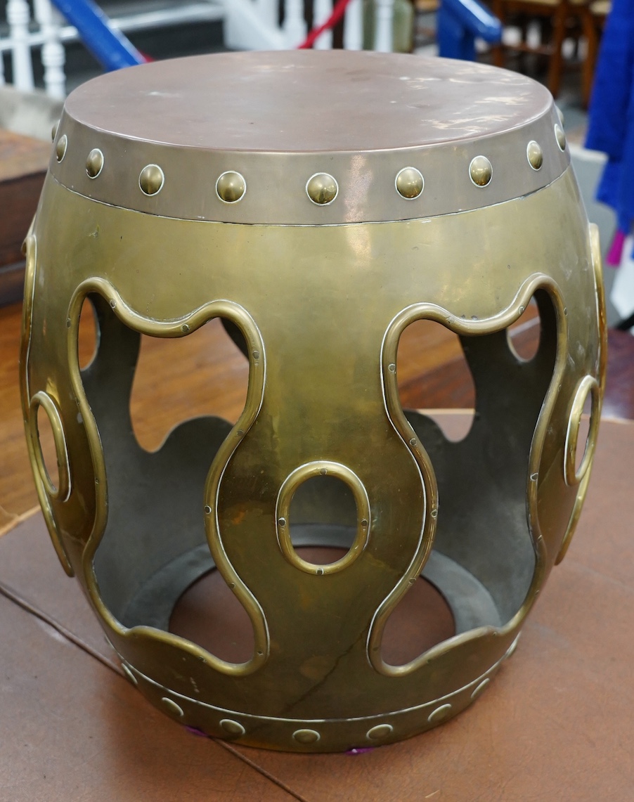 A Chinese copper and brass seat, diameter 42cm, height 46cm. Condition - fair
